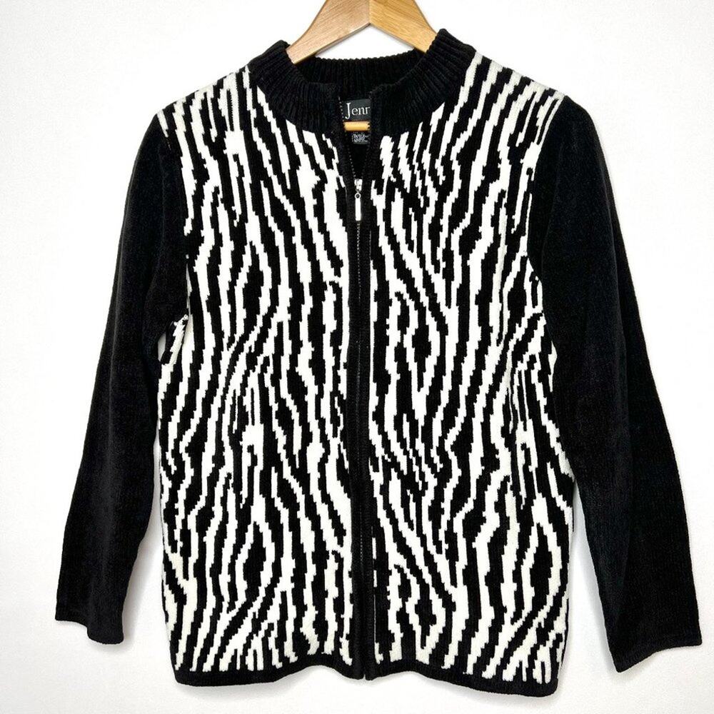 Vintage Jenny Zebra Zip Cardigan Sweater Small